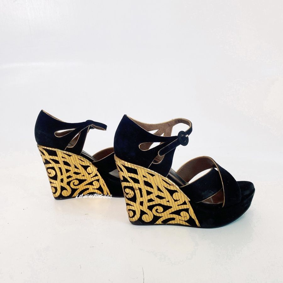 MARNI 金色花紋楔型鞋-5