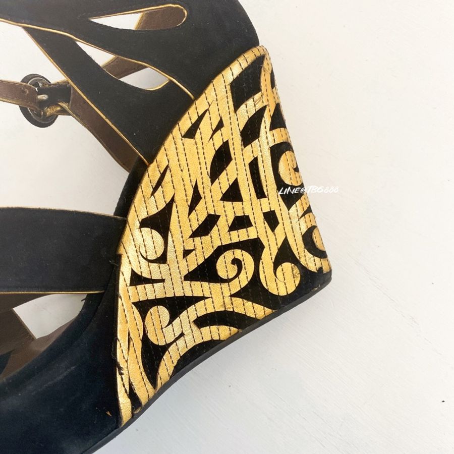 MARNI 金色花紋楔型鞋-6
