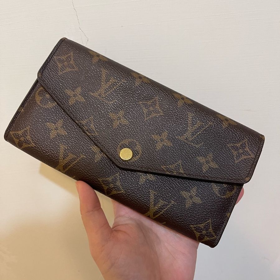 LV SARAH 經典信封長夾 老花 發財錢包-9