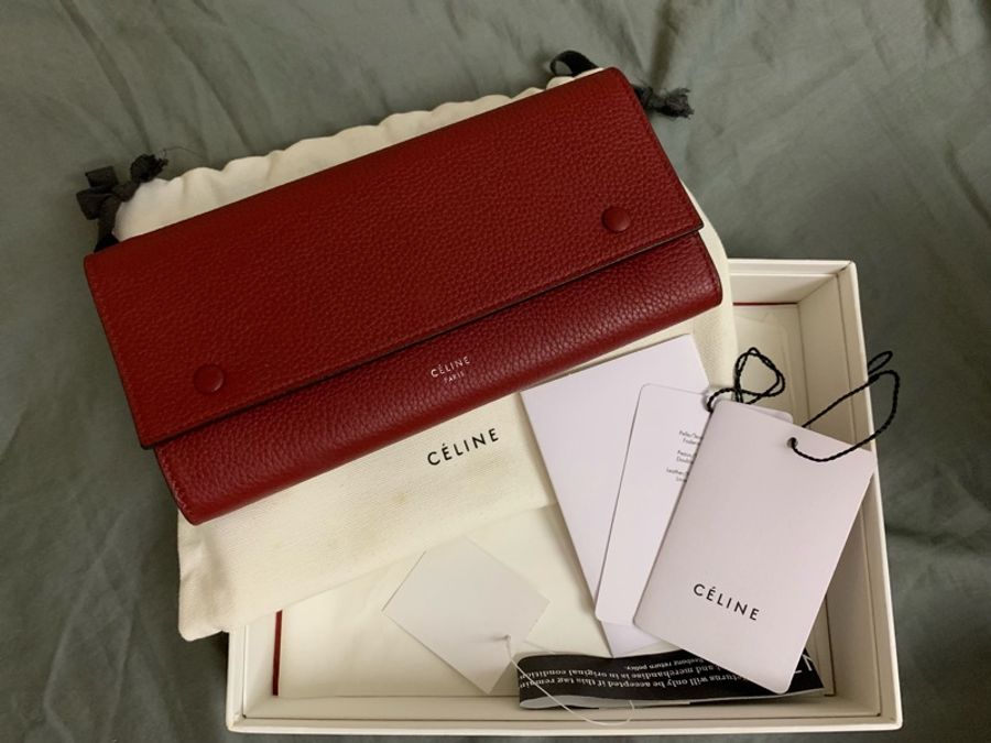 「近全新現貨」CELINE ( 暗紅色 ) 雙色真皮長-0