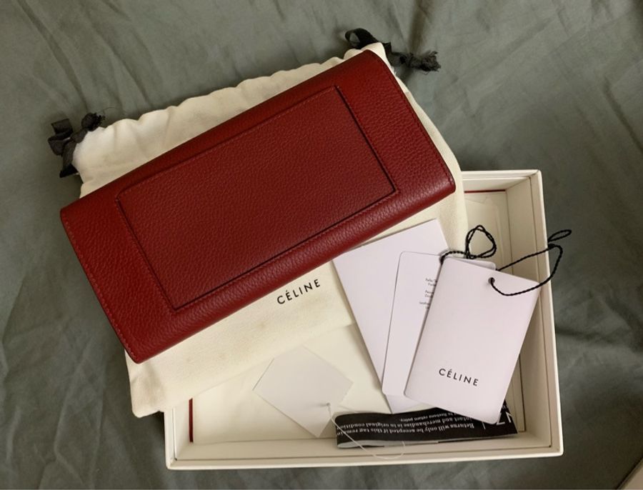 「近全新現貨」CELINE ( 暗紅色 ) 雙色真皮長-1