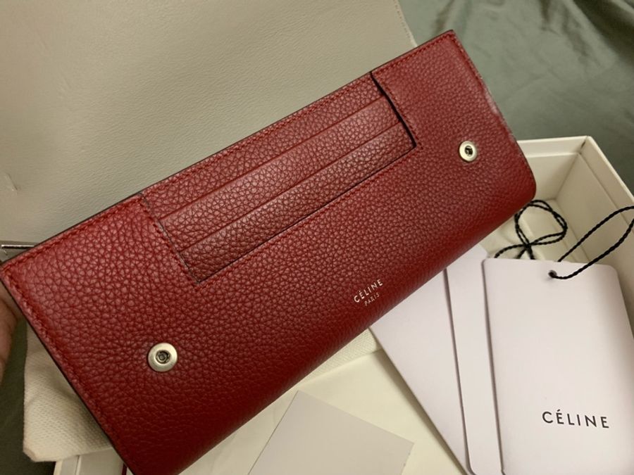 「近全新現貨」CELINE ( 暗紅色 ) 雙色真皮長-3