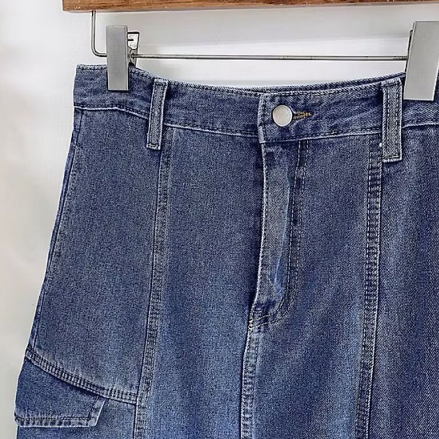寶靛藍大口袋青澀時光 單寧牛仔A字裙下身 裙長裙 skirt-8