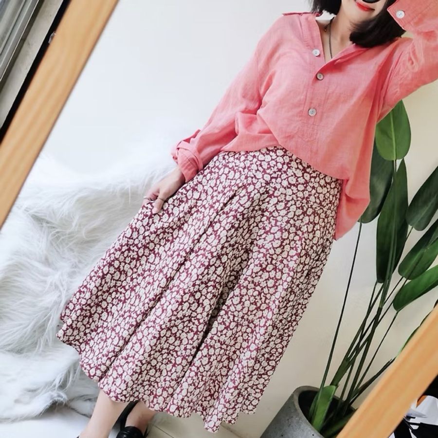 深法式花卉浪漫優雅午後日和 古董紡紗質 直鬆A字大圓裙 skirt-3