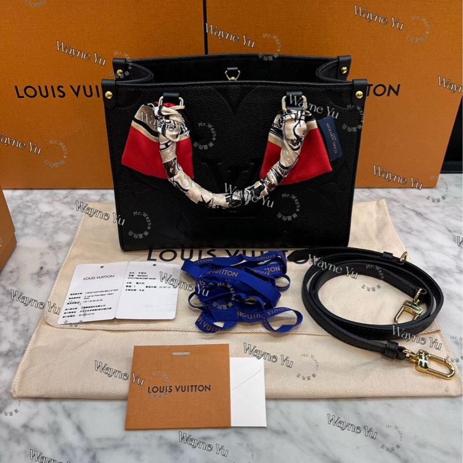 LV On The Go PM 芯片款 黑色壓紋皮革 含 LV絲巾-48