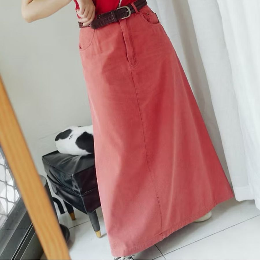 湖粉薄霧青春戀愛郊遊季節 古董棉質牛仔單寧直筒A字包裙 skirt-4