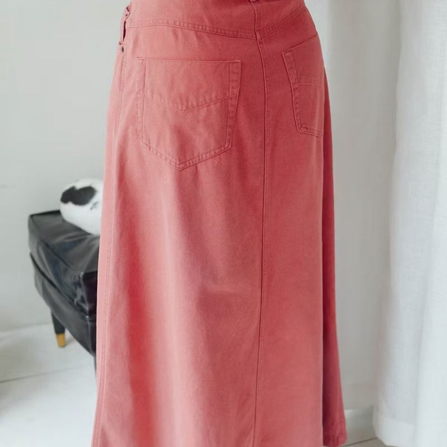 湖粉薄霧青春戀愛郊遊季節 古董棉質牛仔單寧直筒A字包裙 skirt-6