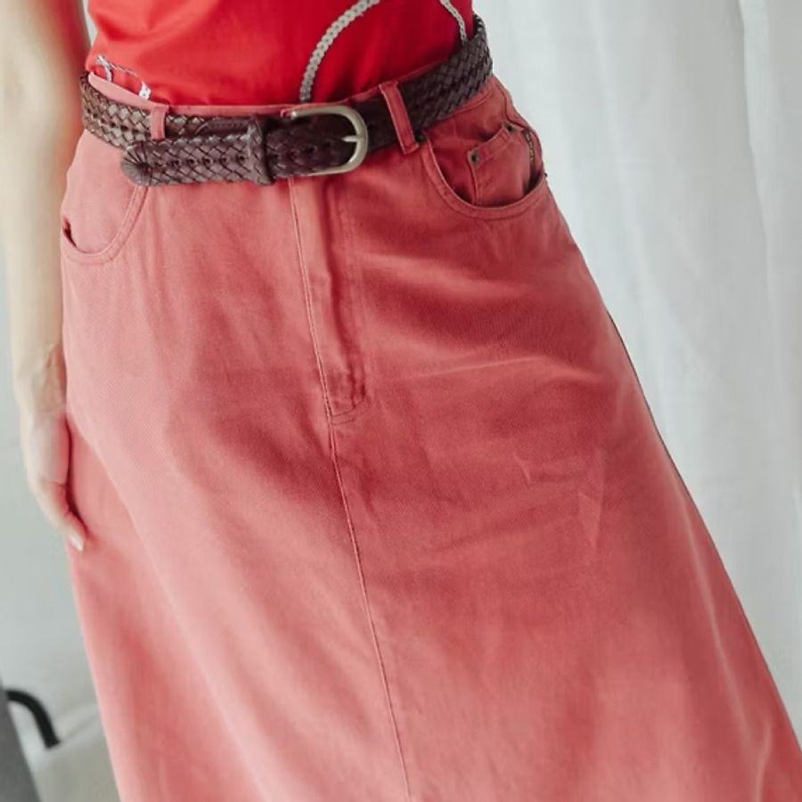 湖粉薄霧青春戀愛郊遊季節 古董棉質牛仔單寧直筒A字包裙 skirt-7