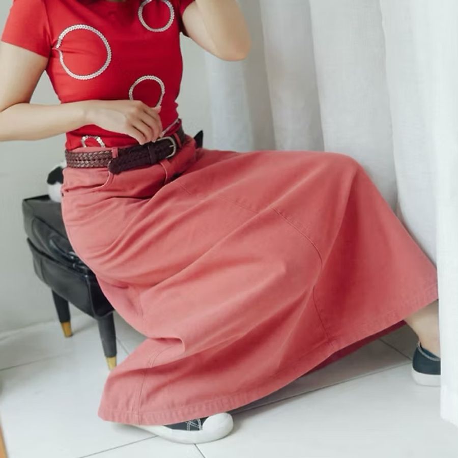 湖粉薄霧青春戀愛郊遊季節 古董棉質牛仔單寧直筒A字包裙 skirt-8