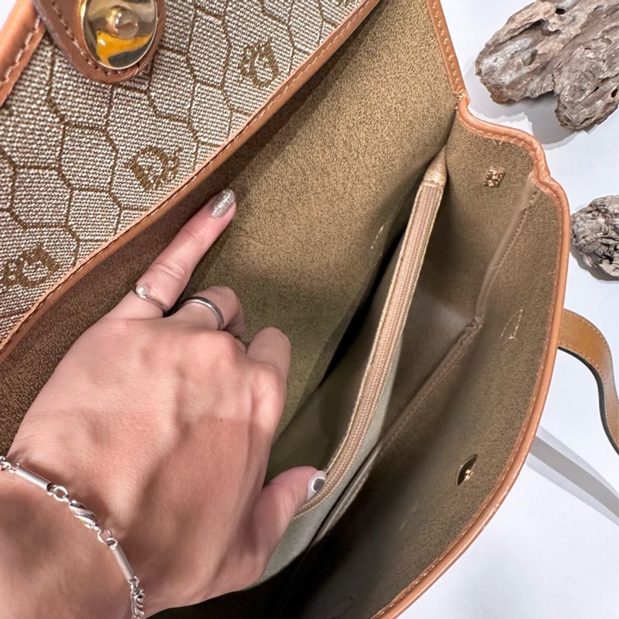Dior vintage 日本二手 中古復古古董 經典蜂巢格紋 老花 手提包 側背包 鏈帶包-6