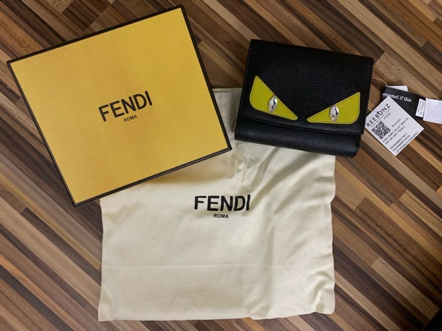 （全新）Fendi Monster Eyes Wallet 小惡魔黃眼黑短夾-0