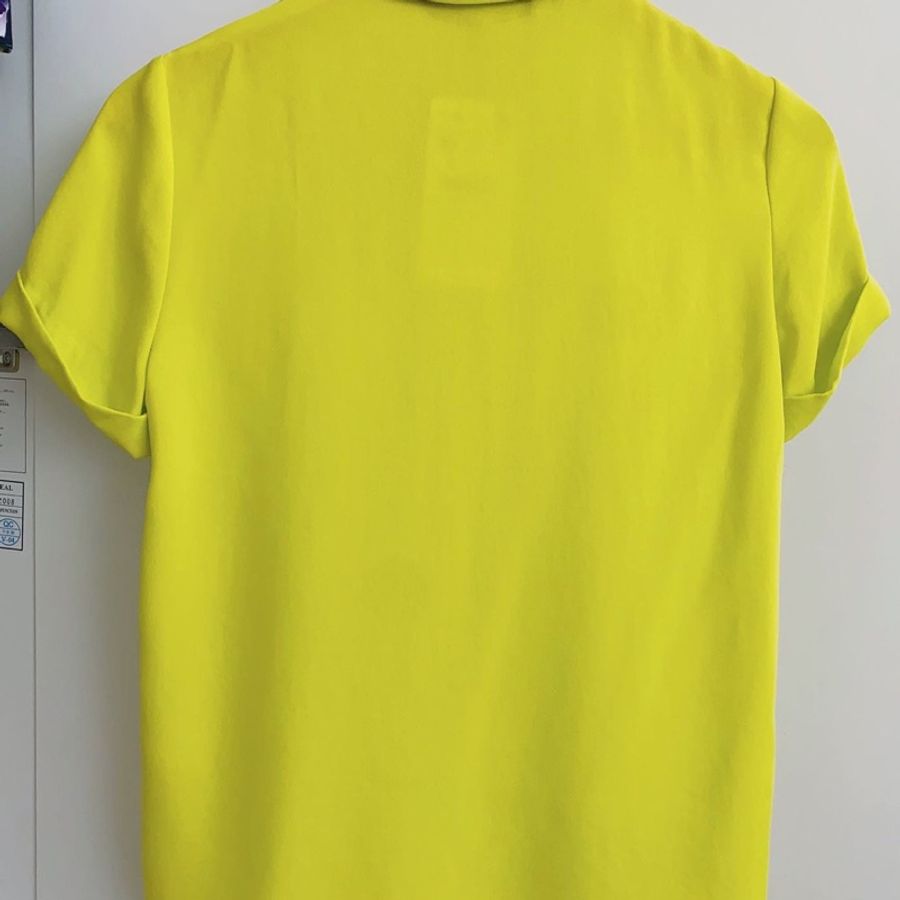 Zara Basic 系列 芥末黃 螢光色 短袖 雪紡 襯衫-3