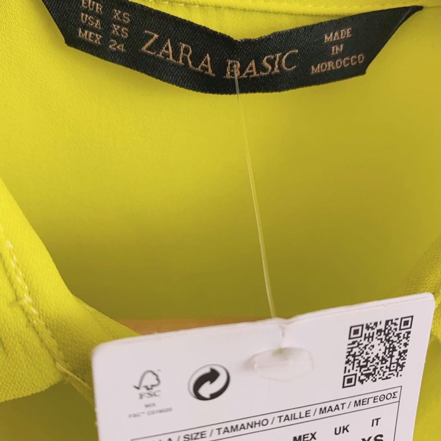 Zara Basic 系列 芥末黃 螢光色 短袖 雪紡 襯衫-4