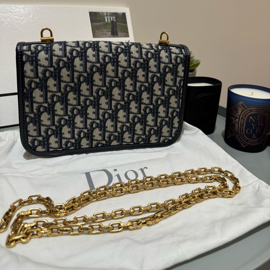 DIOR OBLIQUE ADDICT藍色緹花鏈條 中號-3