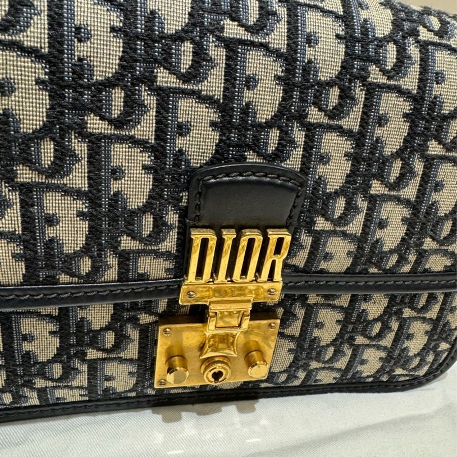 DIOR OBLIQUE ADDICT藍色緹花鏈條 中號-6