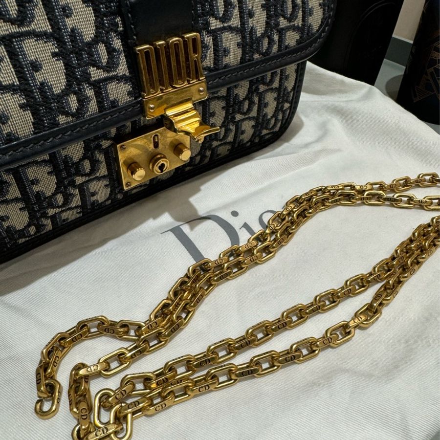 DIOR OBLIQUE ADDICT藍色緹花鏈條 中號-9