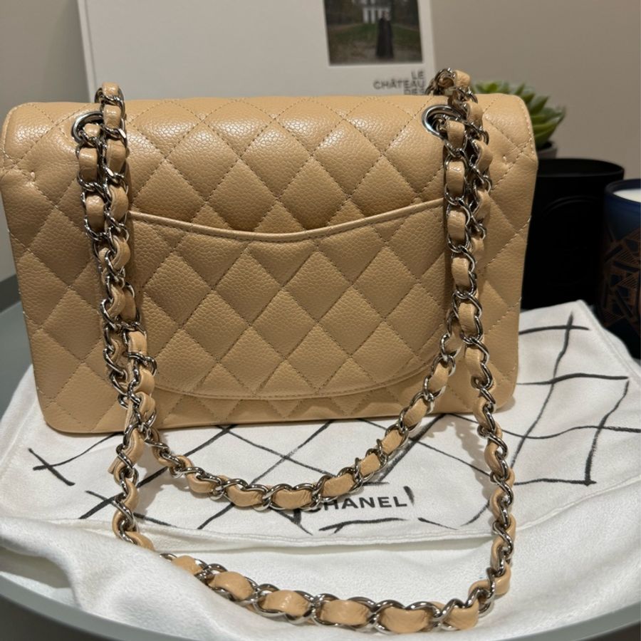 Chanel classic flap 23 杏色銀扣-8