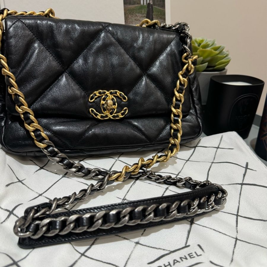 Chanel 19 bag small 黑金-5