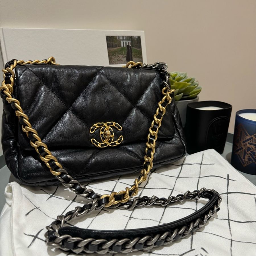 Chanel 19 bag small 黑金-9