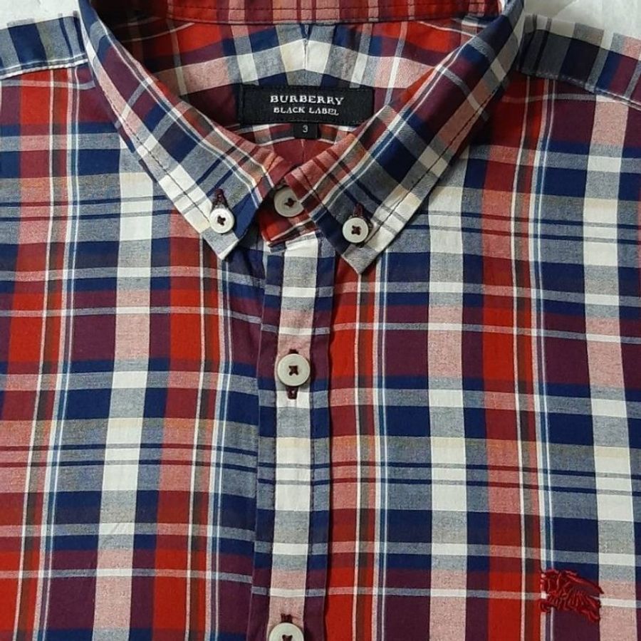 絕版黑標-近新正品Burberry Black Label 博柏利格紋戰馬純棉休閒長袖襯衫3號-2