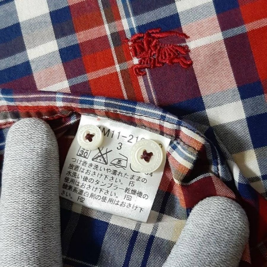 絕版黑標-近新正品Burberry Black Label 博柏利格紋戰馬純棉休閒長袖襯衫3號-6