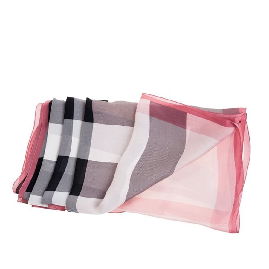 全新正品有購證✨ BURBERRY 經典格紋桑蠶絲亮粉紅絲巾/圍巾/披肩-7