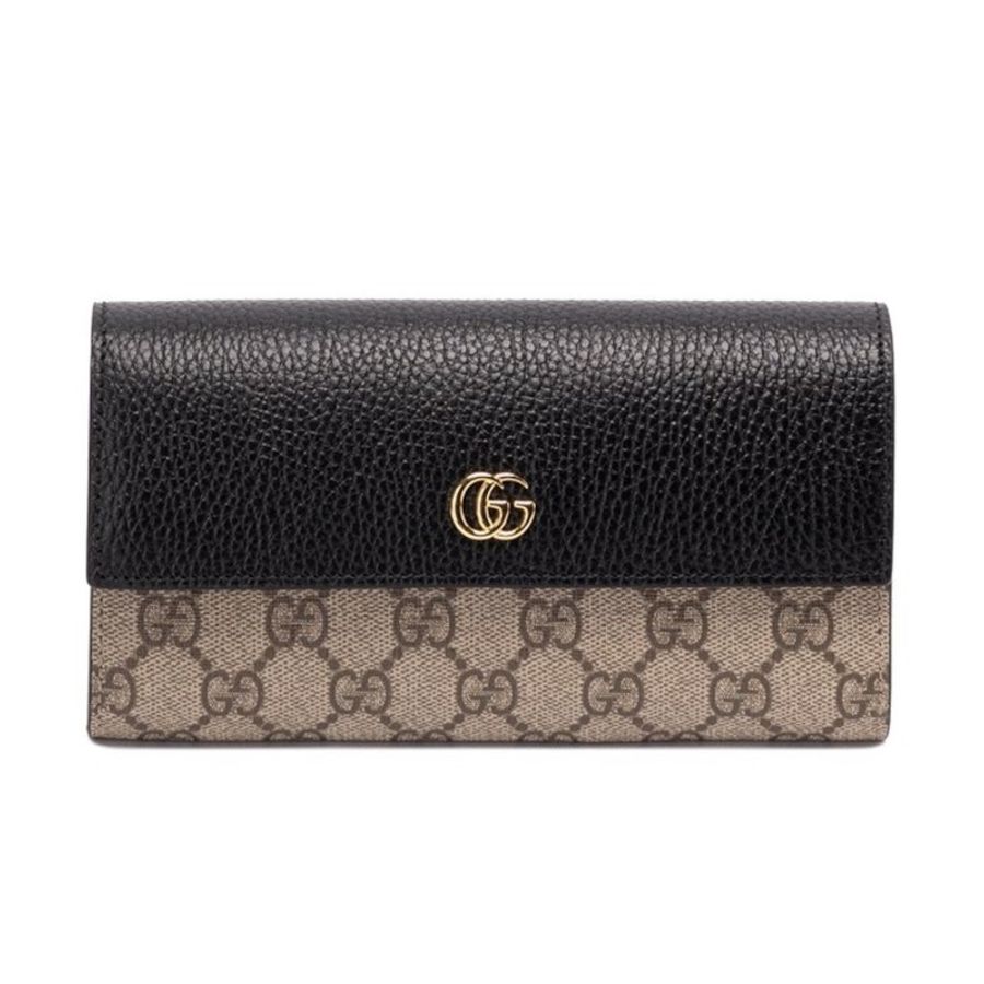 【GUCCI 古馳】GG Marmont Continental 雙G 掀蓋 皮夾 卡夾 長夾 米色 烏木色 黑色 456116-0