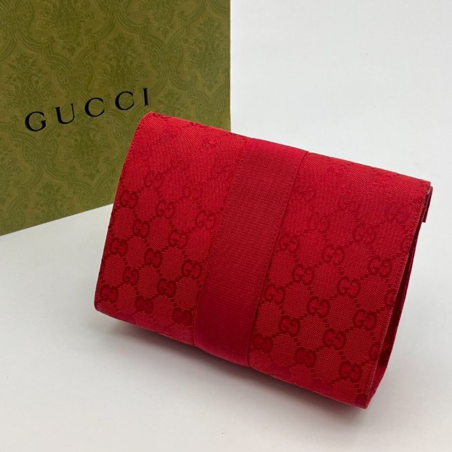 GUCCI 古馳 紅色 緹花布LOGO 手拿包/化粧包/腋下包/收納袋-1