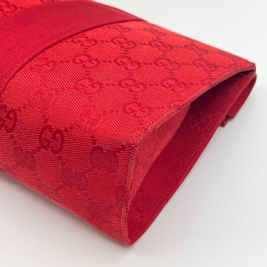 GUCCI 古馳 紅色 緹花布LOGO 手拿包/化粧包/腋下包/收納袋-5