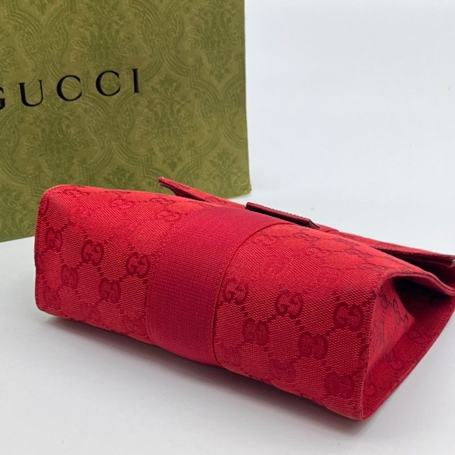 GUCCI 古馳 紅色 緹花布LOGO 手拿包/化粧包/腋下包/收納袋-6