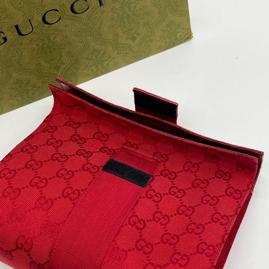 GUCCI 古馳 紅色 緹花布LOGO 手拿包/化粧包/腋下包/收納袋-7