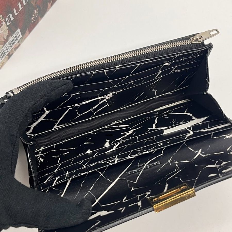 Balenciaga 黑色大理石全皮二折零錢長夾/皮夾-7