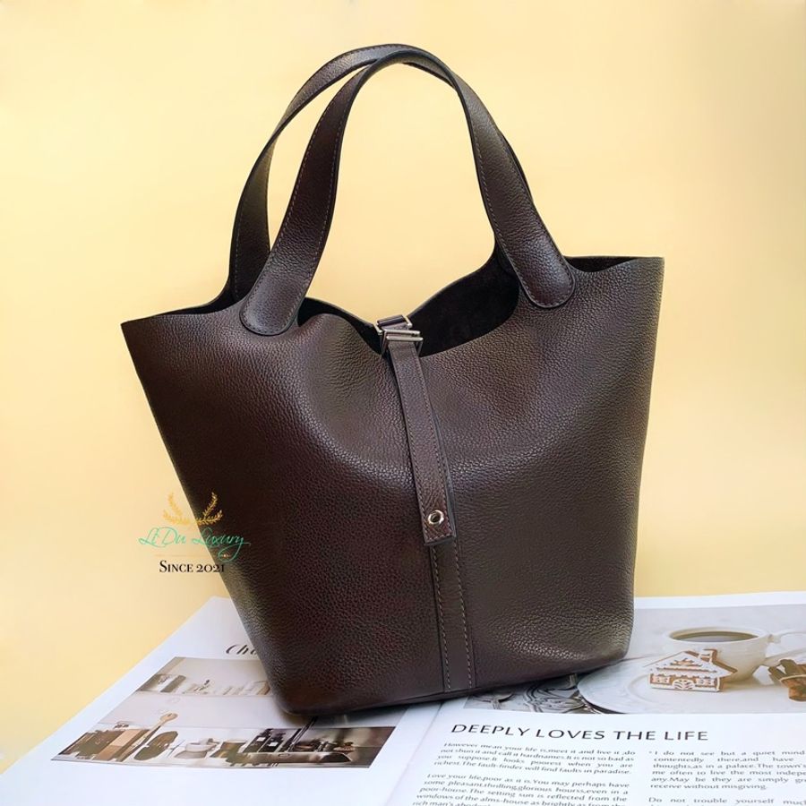 HERMES 烏木色銀釦菜籃子P22-0