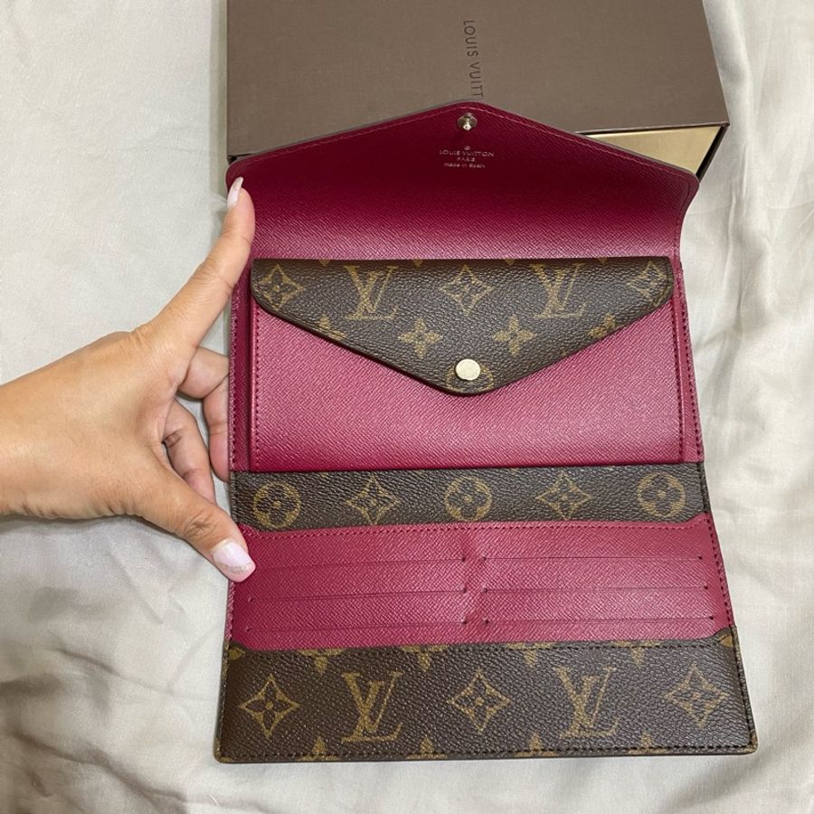 全新 保證正品 LV M60498 Marie-Lou 信封長夾/經典花紋EPI皮革拼接扣式長夾.紫紅-6