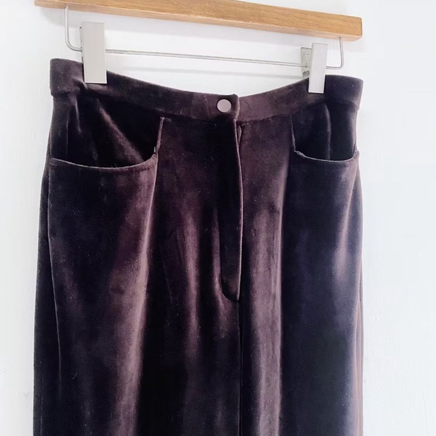 咖茶褐華麗金屬光澤 古董古著金絲絨長褲直 a### pants vintage-1