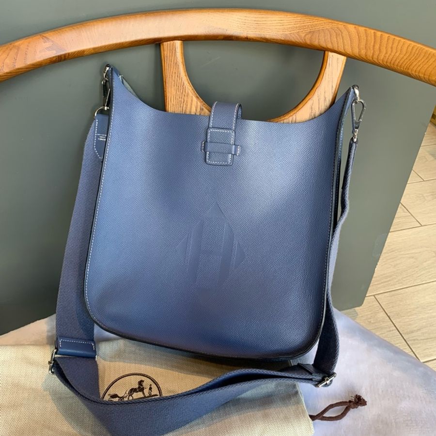 Hermes Evelyn’s Sellier 29牛皮銀釦斜背包（深藍色）-0