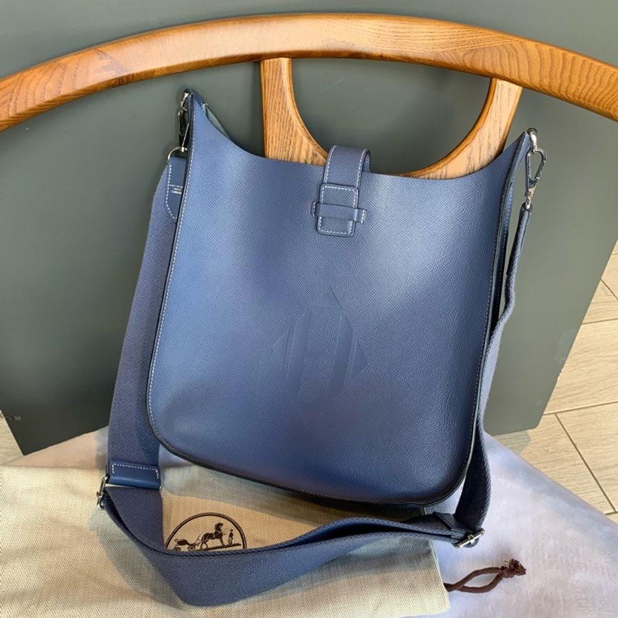Hermes Evelyn’s Sellier 29牛皮銀釦斜背包（深藍色）-2