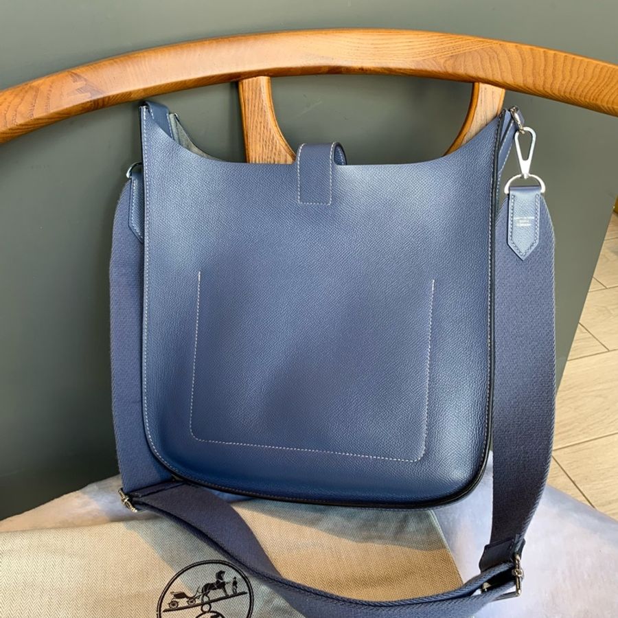 Hermes Evelyn’s Sellier 29牛皮銀釦斜背包（深藍色）-4