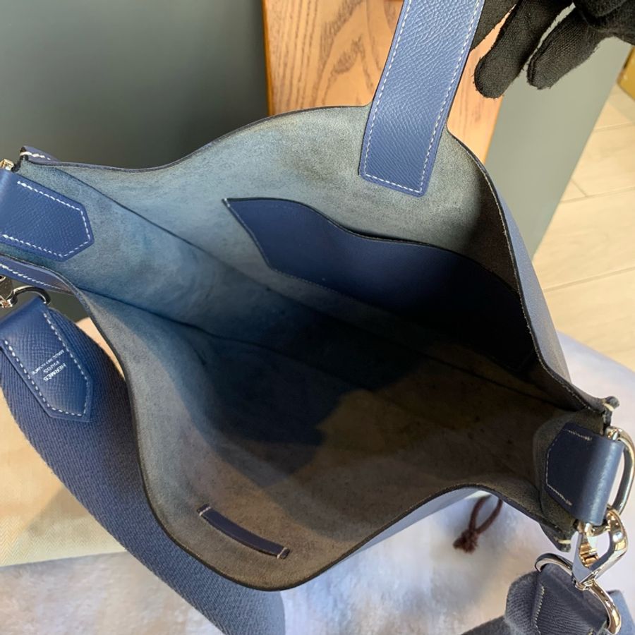Hermes Evelyn’s Sellier 29牛皮銀釦斜背包（深藍色）-5