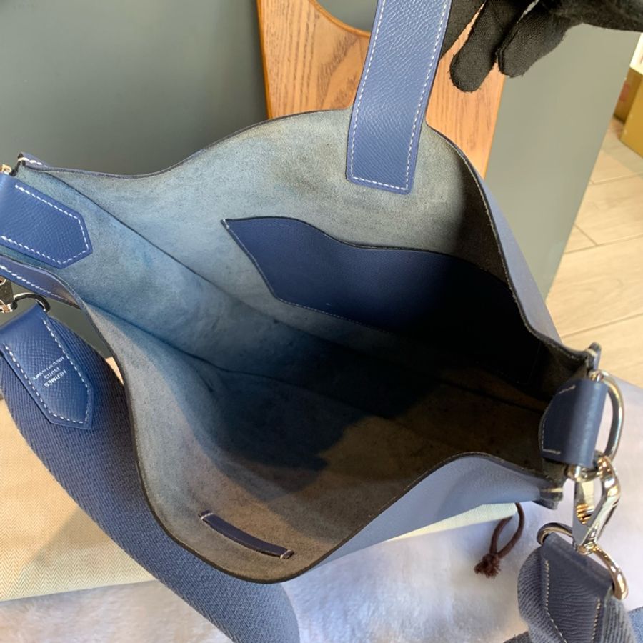 Hermes Evelyn’s Sellier 29牛皮銀釦斜背包（深藍色）-6