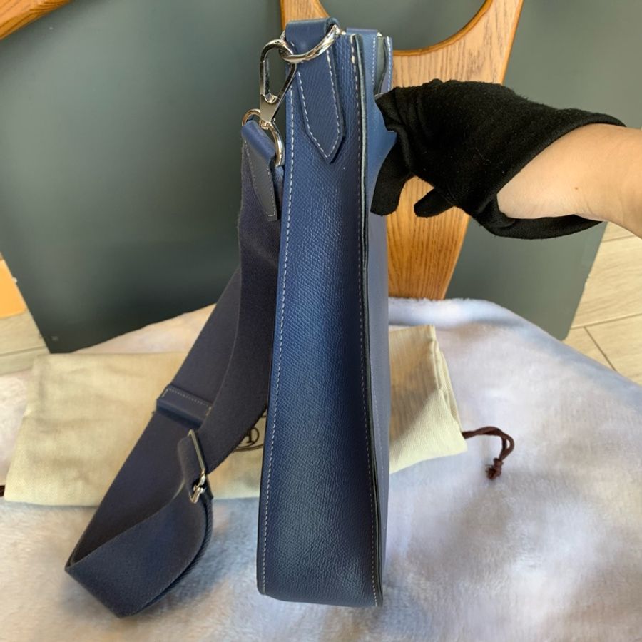 Hermes Evelyn’s Sellier 29牛皮銀釦斜背包（深藍色）-7