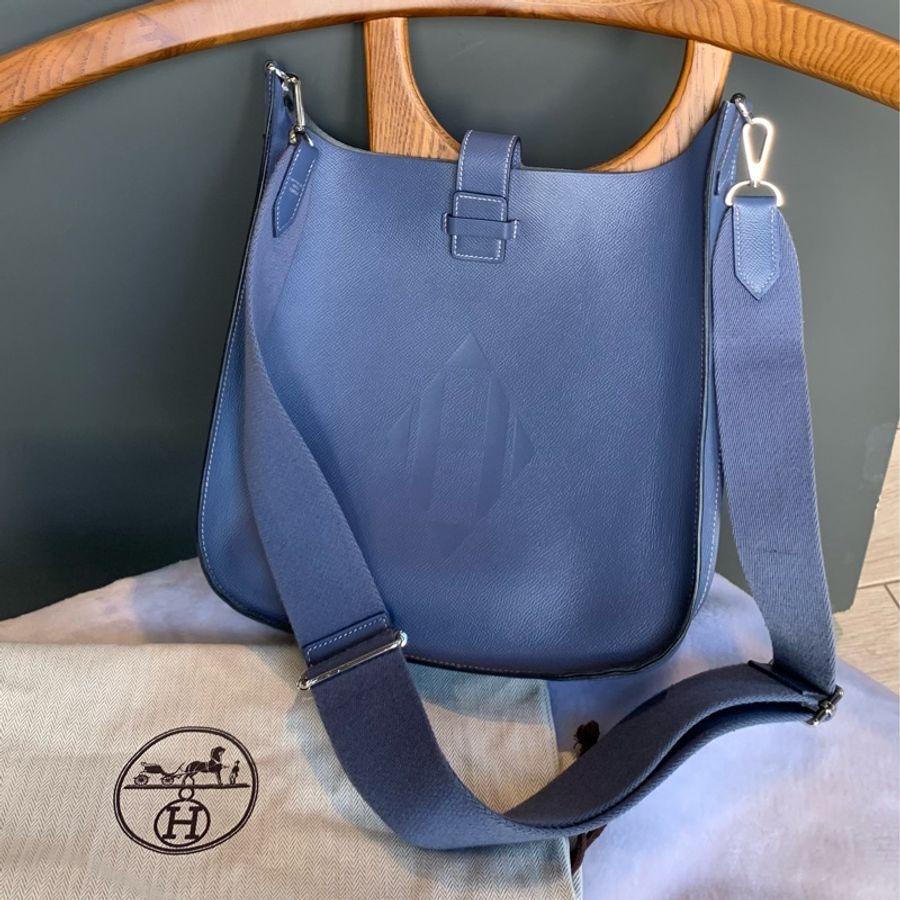 Hermes Evelyn’s Sellier 29牛皮銀釦斜背包（深藍色）-8