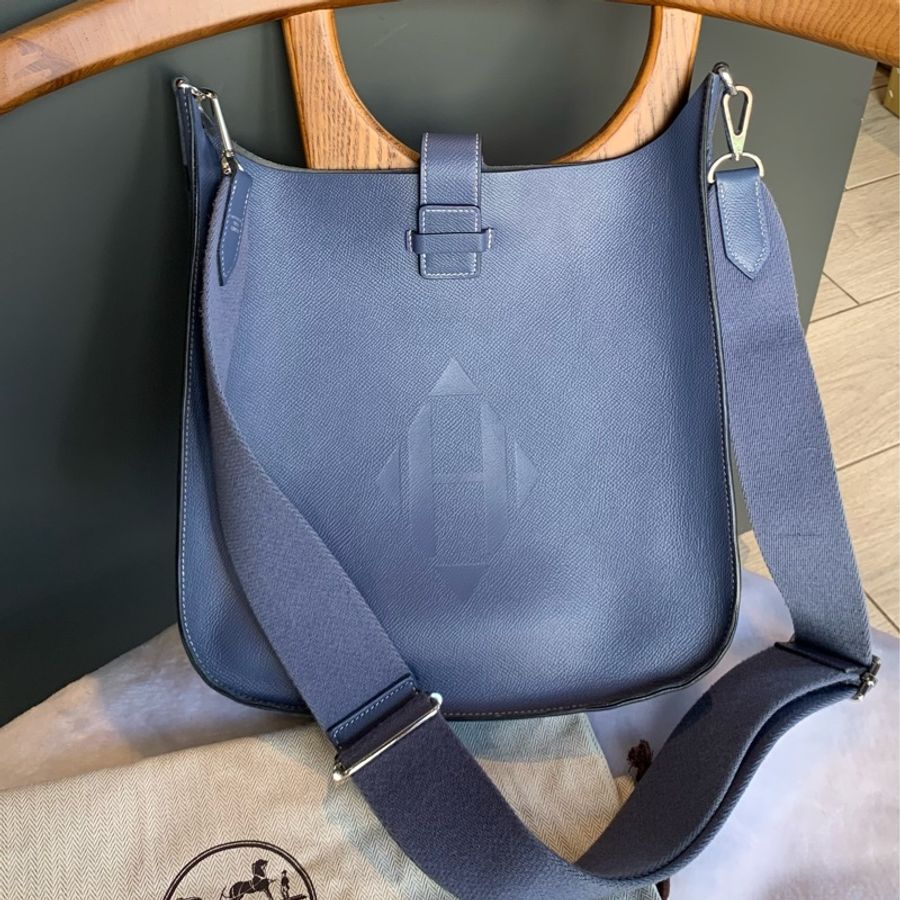 Hermes Evelyn’s Sellier 29牛皮銀釦斜背包（深藍色）-9