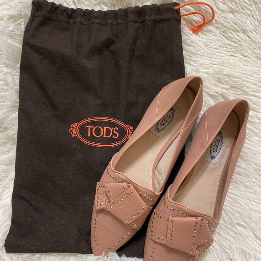 Tod’s 平底鞋 TOD'S Leather Ballet Flats With Studded Bow Pink-0
