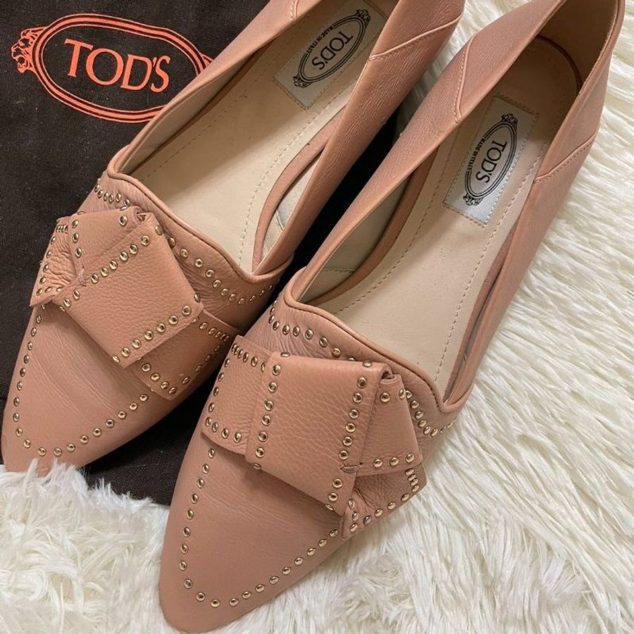 Tod’s 平底鞋 TOD'S Leather Ballet Flats With Studded Bow Pink-1