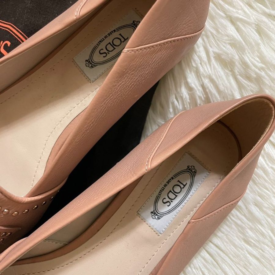 Tod’s 平底鞋 TOD'S Leather Ballet Flats With Studded Bow Pink-2