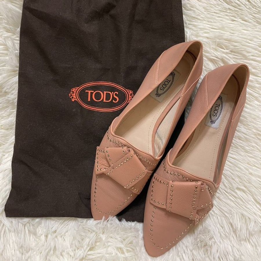 Tod’s 平底鞋 TOD'S Leather Ballet Flats With Studded Bow Pink-5