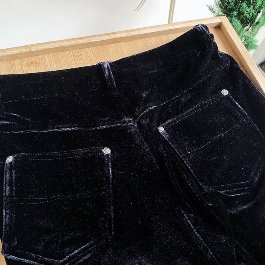 黑暗夜星光閃閃 古董古著金絲絨八分小喇叭 長褲寬褲 pants vintage-2