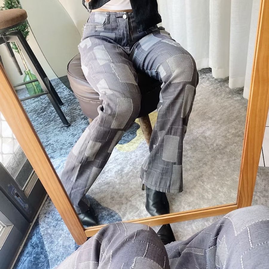 九零年代獨立淺灰塊面極長 古著棉料薄料長褲寬褲 pants vintag-0