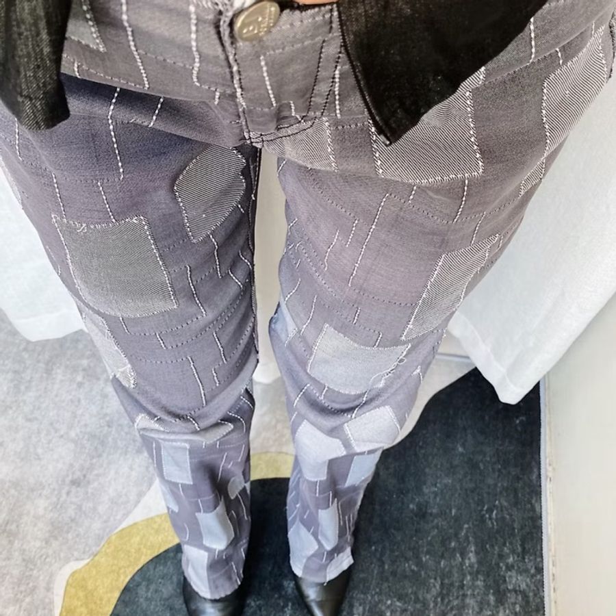 九零年代獨立淺灰塊面極長 古著棉料薄料長褲寬褲 pants vintag-4